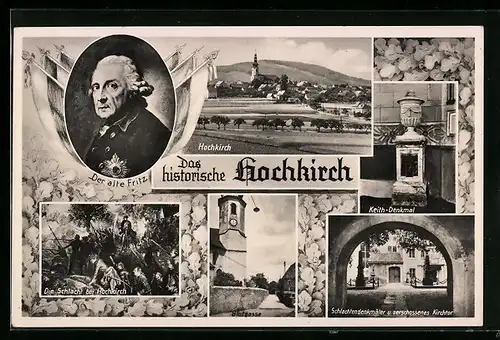 AK Hochkirch, Ortsansicht mit Blutgasse und dem alten Fritz