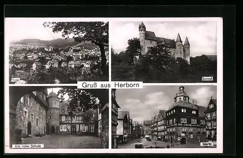 AK Herborn, Ortsansicht mit Schloss, Markt und alter hoher Schule