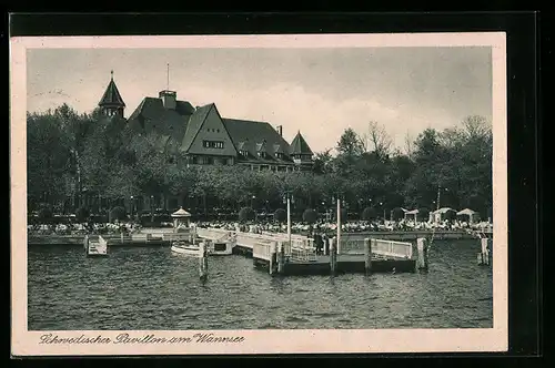 AK Berlin-Wannsee, Schwedischer Pavillon am See