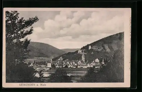 AK Gemünden a. Main, Ortsansicht aus der Ferne