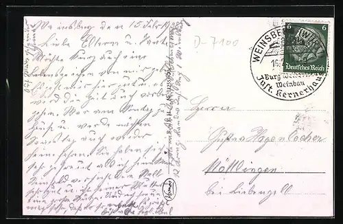 AK Weinsberg, Ortsansicht mit der Weibertreu