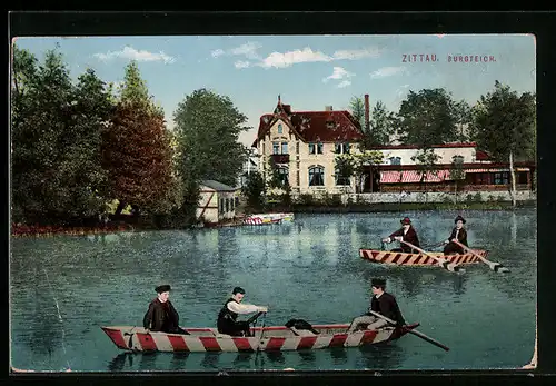 AK Zittau, Ruderboote auf dem Burgteich