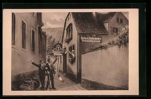 AK Rüdesheim, Gasthaus Beim Lindenwirt, Strasse Drosselgasse