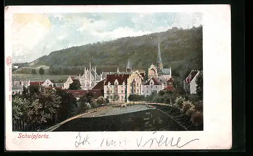 AK Schulpforta, Ortspartie mit Bergen im Hintergrund