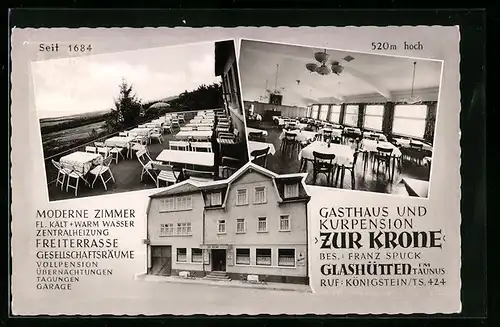AK Glashütten / Taunus, Gasthaus Zur Krone, Aussen- und Innenansichten