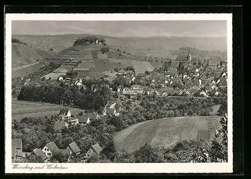 AK Weinsberg, Ort aus der Vogelschau und Weibertreu