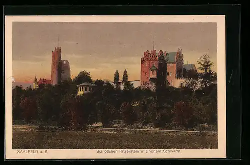 AK Saalfeld a. S., Schlösschen Kitzerstein mit hohem Schwarm