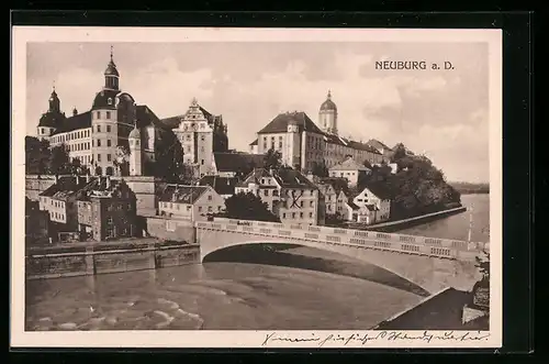 AK Neuburg a. D., Ortsansicht mit Brücke