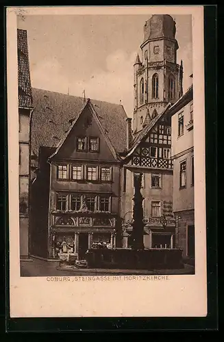 AK Coburg, Steingasse mit Moritzkirche