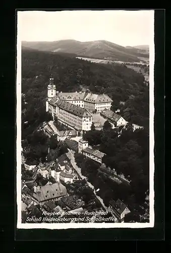 AK Rudolstadt, Schloss Heidecksburg und Schlosscafe, Fliegeraufnahme