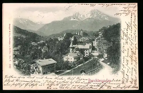 Relief-AK Berchtesgaden, Teilansicht mit Gebirgspanorama