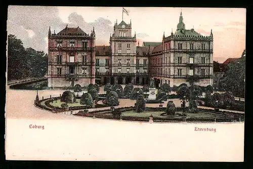 Relief-AK Coburg, Ehrenburg im Abendlicht