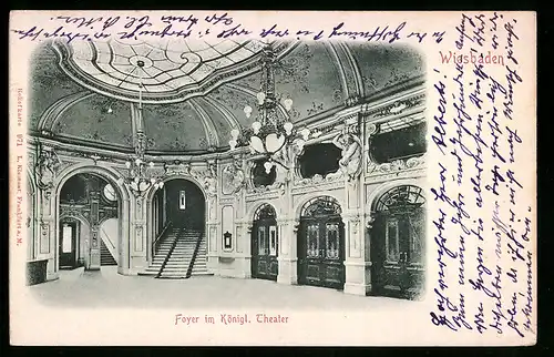 Relief-AK Wiesbaden, Foyer im Königl. Theater