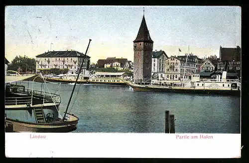 Relief-AK Lindau, Dampfer Zürich im Hafen