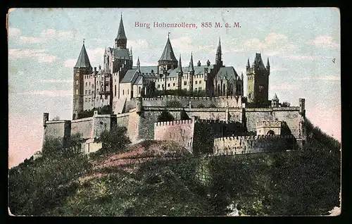 Relief-AK Burg Hohenzollern, Totalansicht