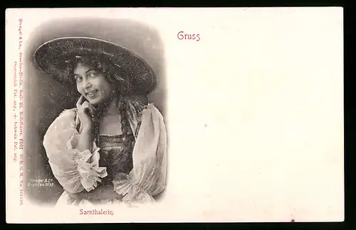 Relief-AK Hübsche Sarnthalerin in Tracht mit Hut