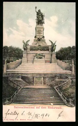 Relief-AK Niederwald, Nationaldenkmal, Totalansicht