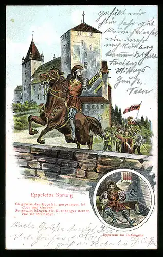 Relief-AK vom Eppeleins Sprung, Sage des Eppelein