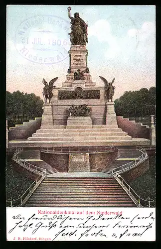 Relief-AK Niederwald, Nationaldenkmal in Totalansicht