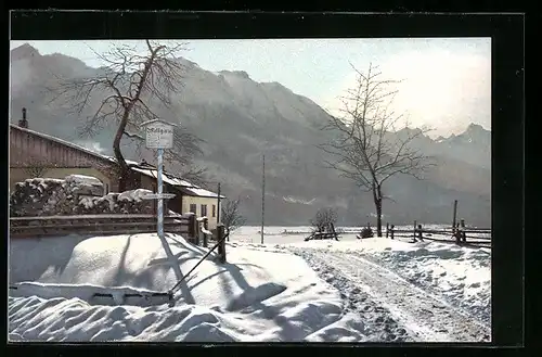 Künstler-AK Photochromie Nr. 1252: Wallgau, Ortspartie im Schnee