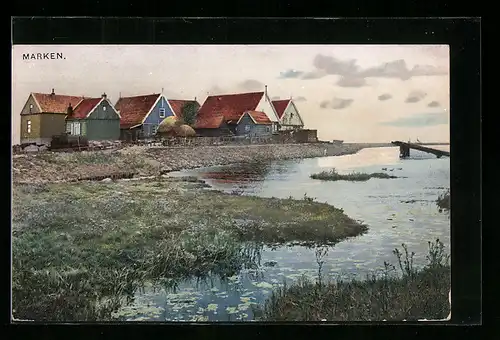 Künstler-AK Photochromie Nr. 1423: Marken, Uferpartie mit bunten Häusern