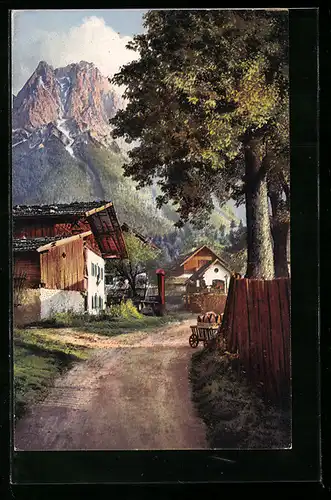 Künstler-AK Photochromie Nr. 4425: Obergrainau, Ortspartie mit Weg