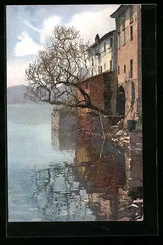 AK Gandria, Uferpartie mit Häusern am Lago di Lugano