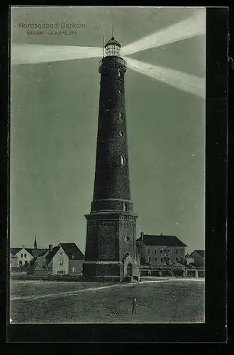 AK Borkum, Nordseebad, Grosser Leuchtturm bei Nacht