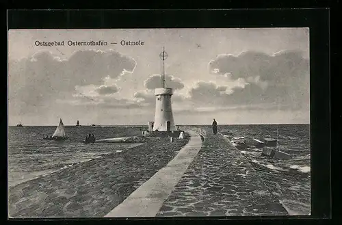 AK Osternothafen, Ostseebad, Ostmole mit Leuchtturm