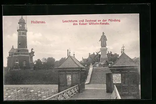 AK Holtenau, Leuchtturm und Denkmal an der Mündung des Kaiser Wilhelm-Kanals