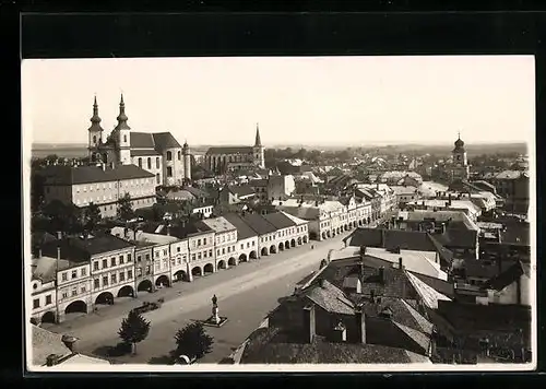 Foto-AK Litomysl, Strassenpartie mit Kirche