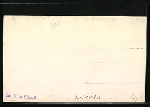 Foto-AK Litomysl, Strassenpartie mit Kirche