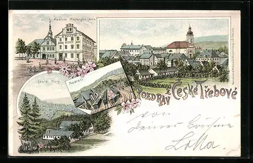Lithographie Ceska Trebova, Radnice, Lazne Hory, Nadrazi