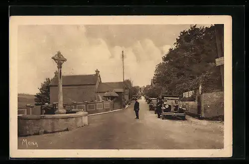 AK Pourville-sur-Mer, Le calvaire et la route de Varangeville