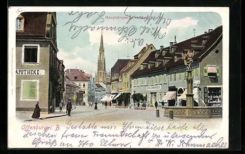 AK Offenburg i. B., Hauptstrasse m. Evangel. Kirche