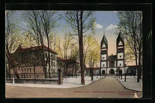 AK Offenburg i. B., Blick zur Dreifaltigkeitskirche u. Knabenvolksschule