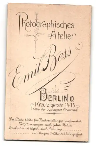 Fotografie Emil Bess, Berlin, Kreutzigerstr. 14-15, Süsses Kleinkind im karierten Kleid