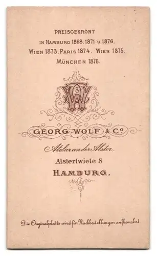 Fotografie Georg Wolf & Co., Hamburg, Alstertwiete 8, Älterer Herr im Anzug mit Vollbart