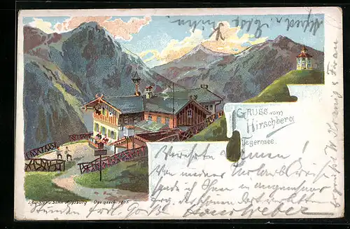 Lithographie Tegernsee, Gasthaus am Hirschberg