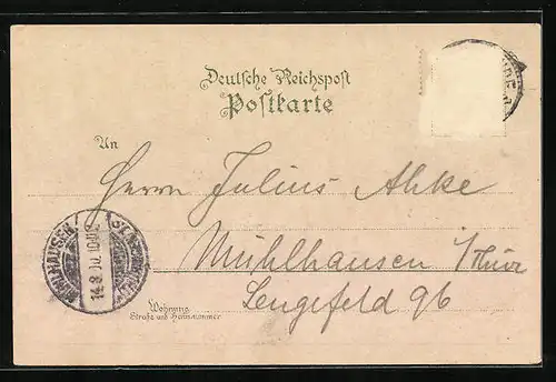 Lithographie Tangermünde, Rossfurth, Rathaus, Elbansicht