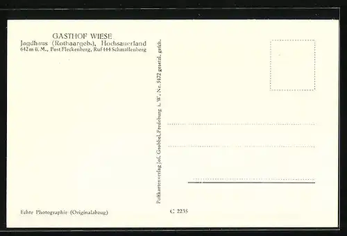 AK Jagdhaus i. Rothaargeb. /Hochsauerland, Gasthaus Wiese