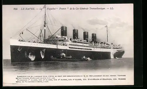 AK Le Paquebot France de la Cie Générale Transatlantique