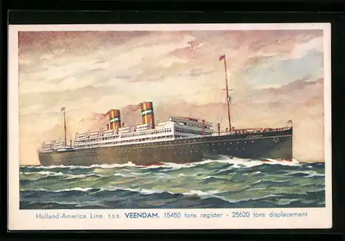 Künstler-AK Holland-America Line, Passagierschiff Veendam