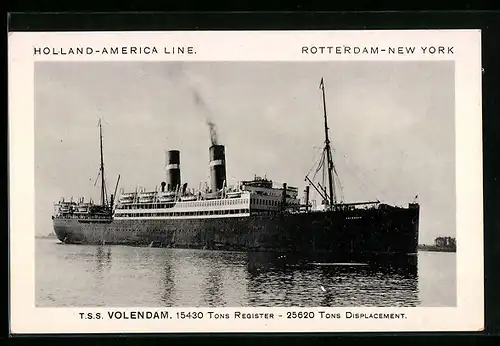 AK Passagierschiff T.S.S. Volendam, Holland-America Line