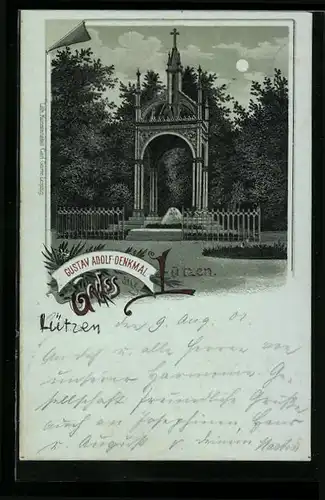 Mondschein-Lithographie Lützen, Gustav Adolf-Denkmal