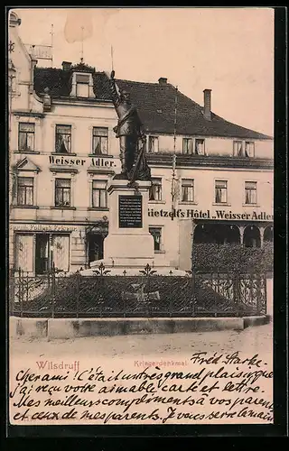AK Wilsdruff, Hotel Weisser Adler, Kriegerdenkmal