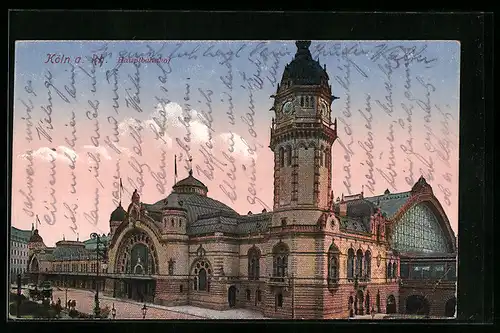 AK Köln, Hauptbahnhof mit Grünanlage