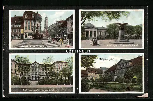 AK Göttingen, Teilansichten mit Wilhelmsplatz und Kriegerdenkmal