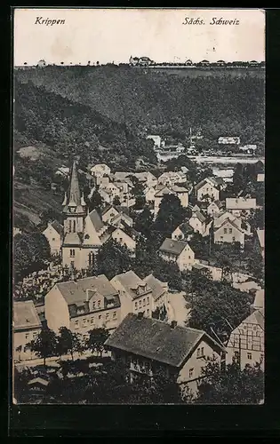 AK Krippen /Sächs. Schweiz, Teilansicht mit Kirche