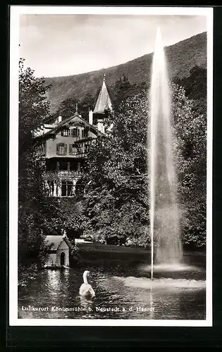 AK Neustadt a. d. Weinstrasse, Gasthaus Königsmühle mit Fontäne